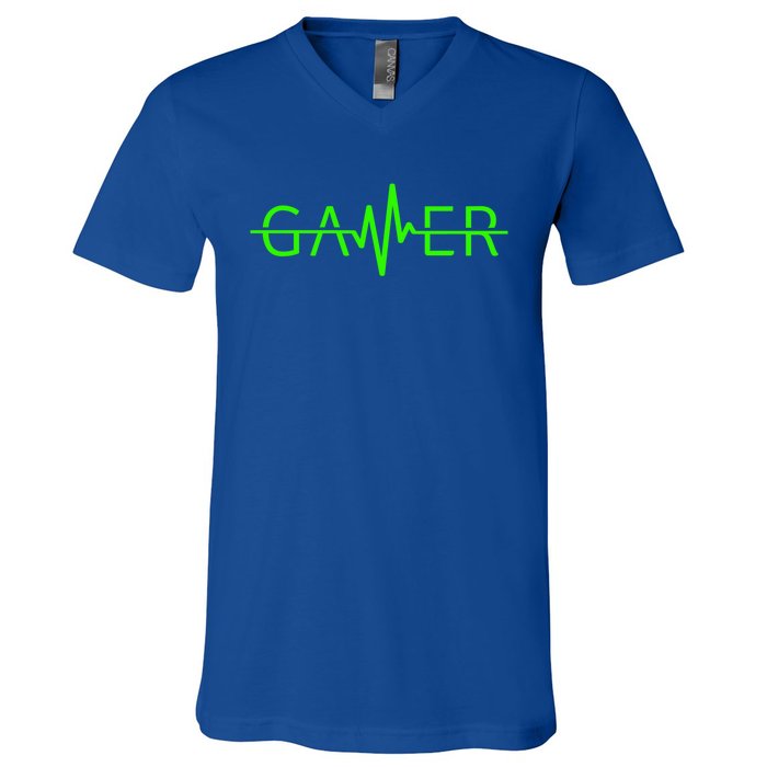 Gamer Heartbeat Video Games Gaming Nager Graphic Gift V-Neck T-Shirt