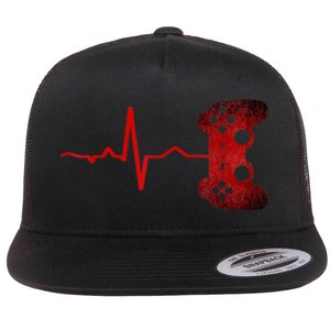 Gamer Heartbeat Video Games Gaming Flat Bill Trucker Hat