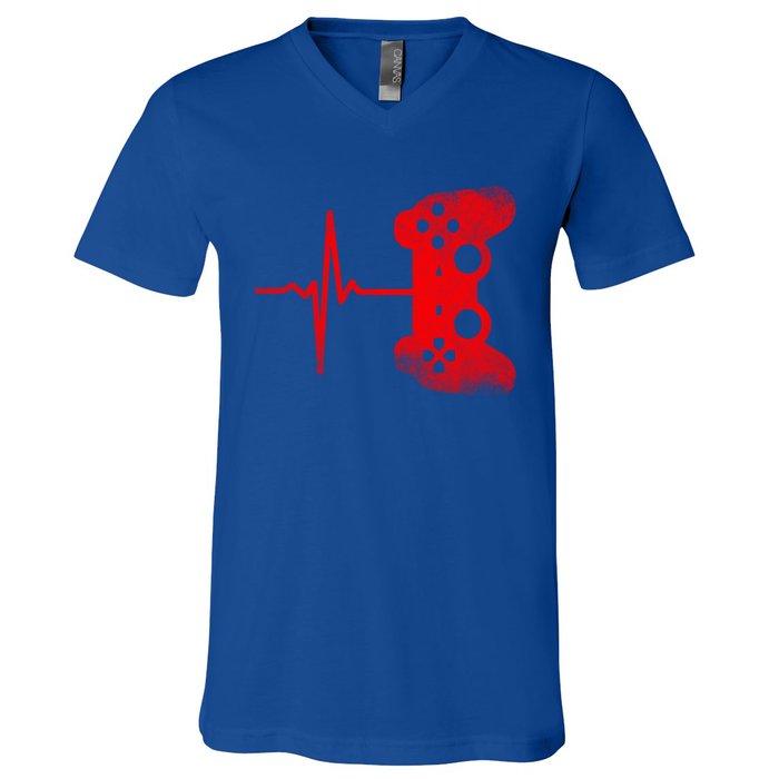 Gamer Heartbeat Video Games Gaming Gift V-Neck T-Shirt