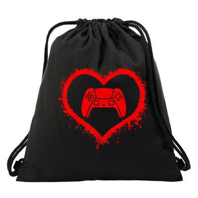 Gamer Heart Valentines Day Video Games Drawstring Bag