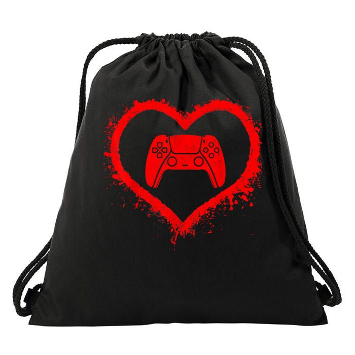 Gamer Heart Valentines Day Video Games Drawstring Bag