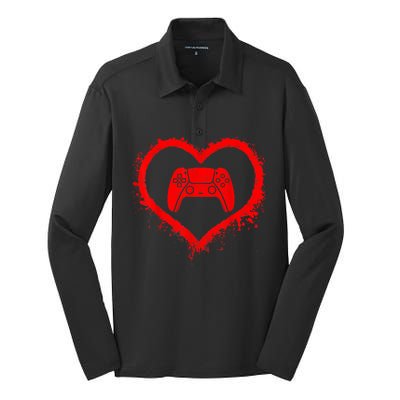 Gamer Heart Valentines Day Video Games Silk Touch Performance Long Sleeve Polo