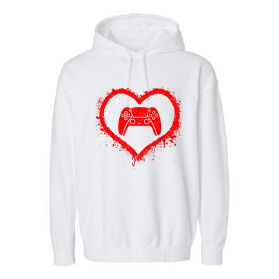 Gamer Heart Valentines Day Video Games Garment-Dyed Fleece Hoodie