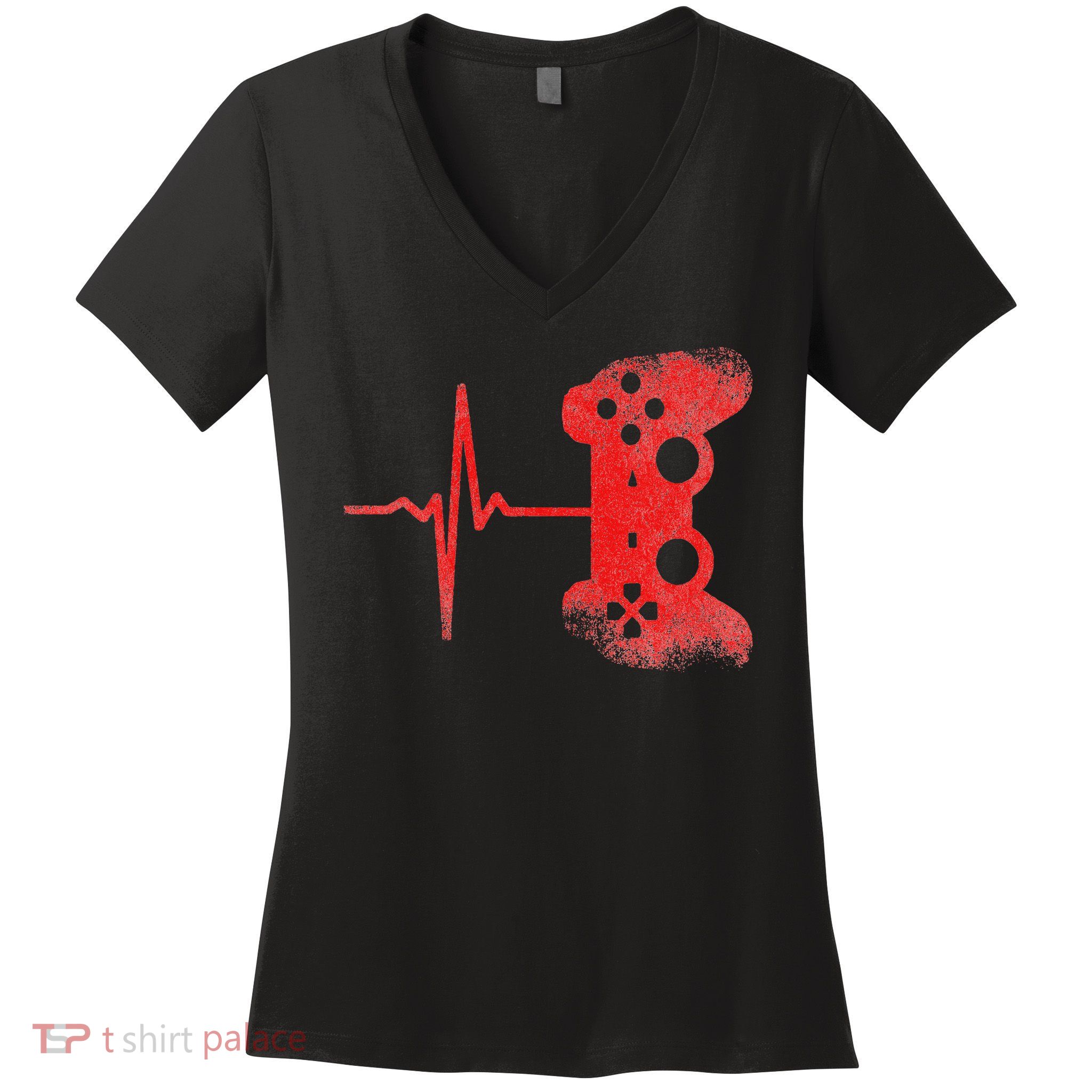 Gamer Heartbeat Video Games Gaming Women's V-Neck T-Shirt