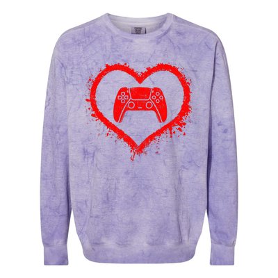 Gamer Heart Valentines Day Video Games Colorblast Crewneck Sweatshirt