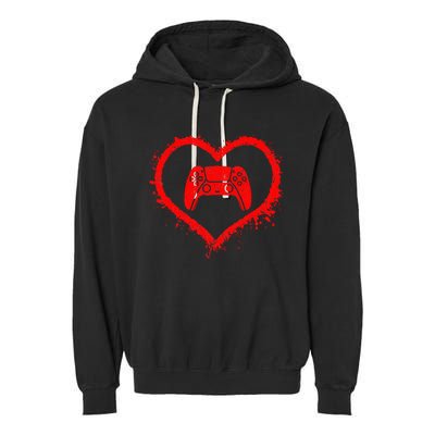 Gamer Heart Valentines Day Video Games Garment-Dyed Fleece Hoodie