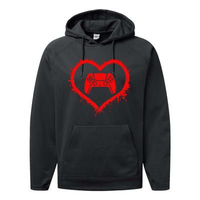 Gamer Heart Valentines Day Video Games Performance Fleece Hoodie