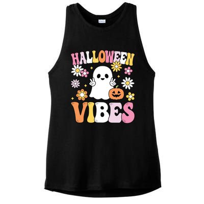 Groovy Halloween Vibes Costume Ghost Pumpkin Ladies PosiCharge Tri-Blend Wicking Tank