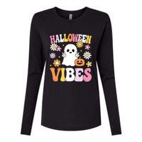 Groovy Halloween Vibes Costume Ghost Pumpkin Womens Cotton Relaxed Long Sleeve T-Shirt