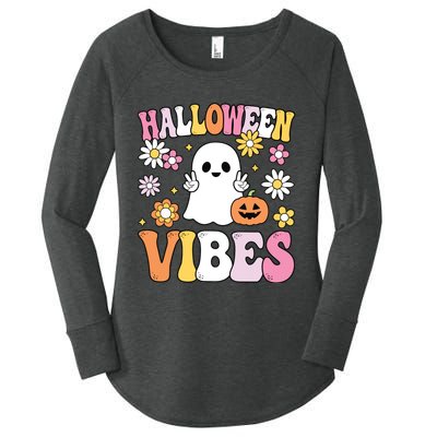 Groovy Halloween Vibes Costume Ghost Pumpkin Women's Perfect Tri Tunic Long Sleeve Shirt