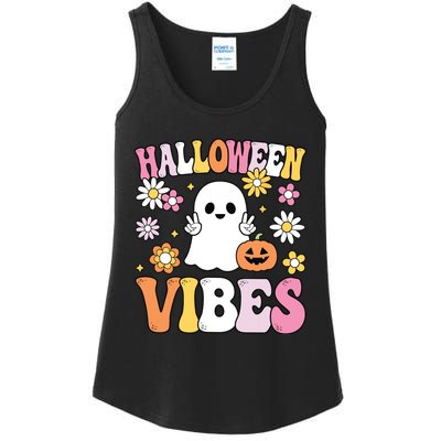 Groovy Halloween Vibes Costume Ghost Pumpkin Ladies Essential Tank