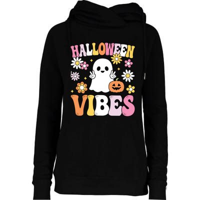 Groovy Halloween Vibes Costume Ghost Pumpkin Womens Funnel Neck Pullover Hood