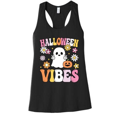 Groovy Halloween Vibes Costume Ghost Pumpkin Women's Racerback Tank