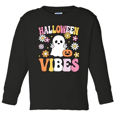 Groovy Halloween Vibes Costume Ghost Pumpkin Toddler Long Sleeve Shirt