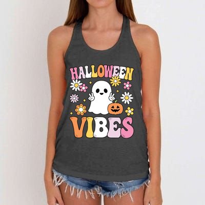 Groovy Halloween Vibes Costume Ghost Pumpkin Women's Knotted Racerback Tank