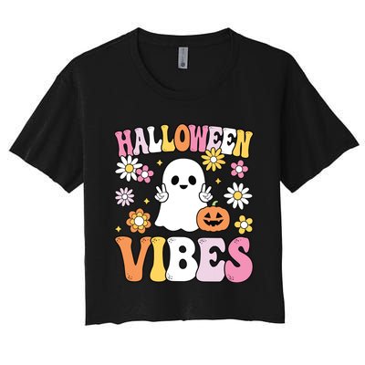 Groovy Halloween Vibes Costume Ghost Pumpkin Women's Crop Top Tee