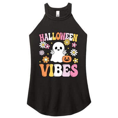 Groovy Halloween Vibes Costume Ghost Pumpkin Women's Perfect Tri Rocker Tank