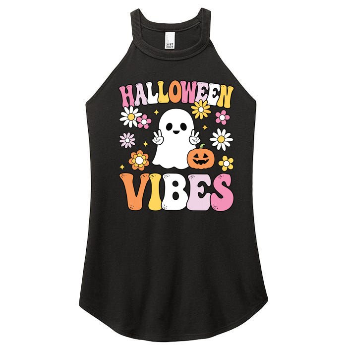 Groovy Halloween Vibes Costume Ghost Pumpkin Women's Perfect Tri Rocker Tank