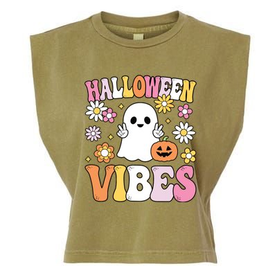 Groovy Halloween Vibes Costume Ghost Pumpkin Garment-Dyed Women's Muscle Tee