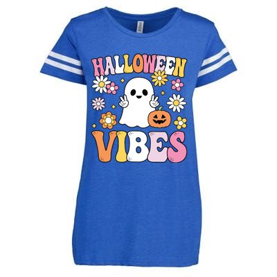 Groovy Halloween Vibes Costume Ghost Pumpkin Enza Ladies Jersey Football T-Shirt