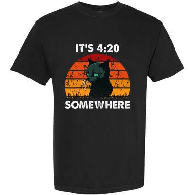 Get High With ItS 420 Somewhere Cat Smoking High Garment-Dyed Heavyweight T-Shirt