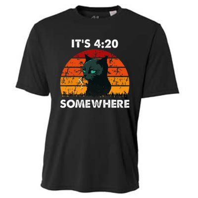 Get High With ItS 420 Somewhere Cat Smoking High Cooling Performance Crew T-Shirt