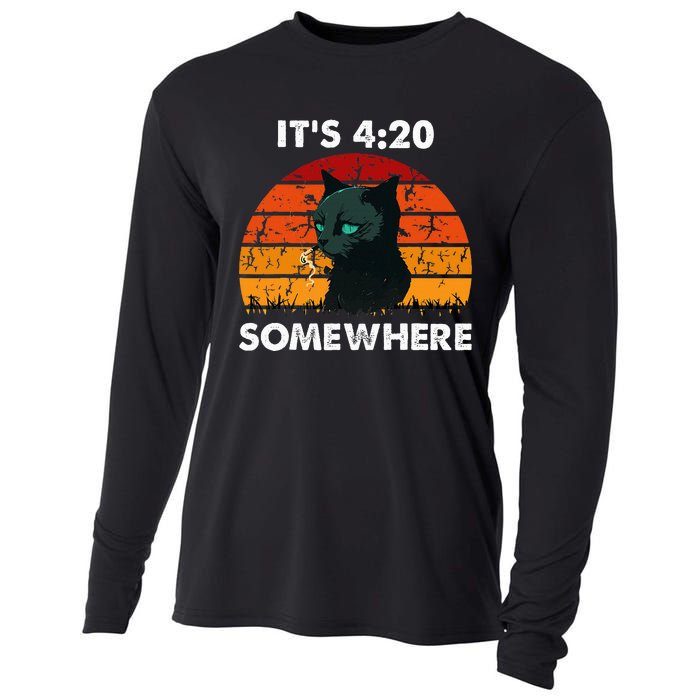 Get High With ItS 420 Somewhere Cat Smoking High Cooling Performance Long Sleeve Crew