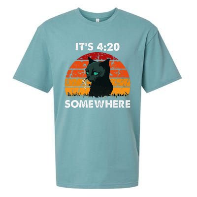 Get High With ItS 420 Somewhere Cat Smoking High Sueded Cloud Jersey T-Shirt