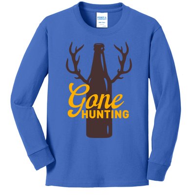 Gone Hunting With Beer Bottle With Deer Antlers Gift Kids Long Sleeve Shirt