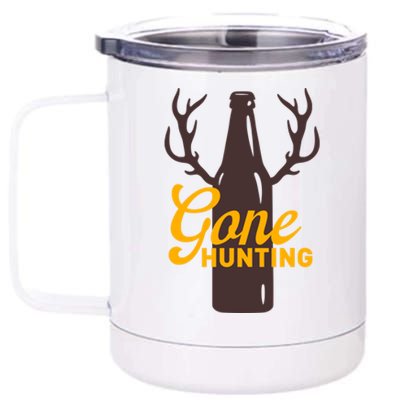 Gone Hunting With Beer Bottle With Deer Antlers Gift 12 oz Stainless Steel Tumbler Cup