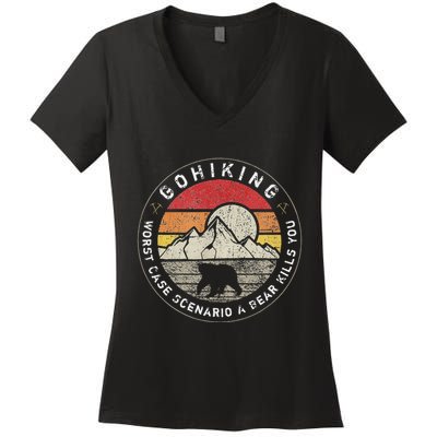 Go Hiking Worst Case Scenario A Bear Kills You Mountain Love Women's V-Neck T-Shirt