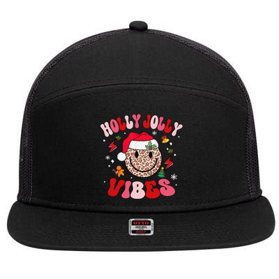 Groovy Holly Xmas Jolly Vibes Pin.K Christmas Xmas 7 Panel Mesh Trucker Snapback Hat