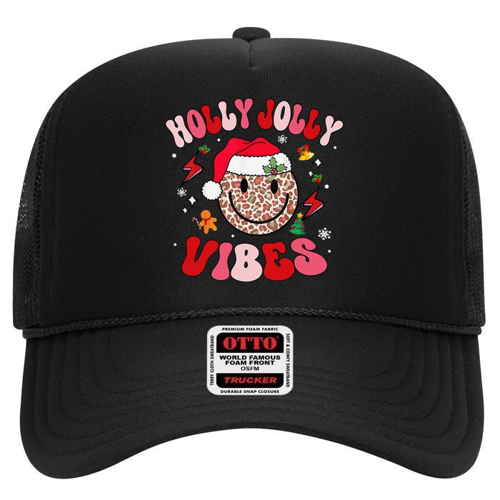 Groovy Holly Xmas Jolly Vibes Pin.K Christmas Xmas High Crown Mesh Back Trucker Hat