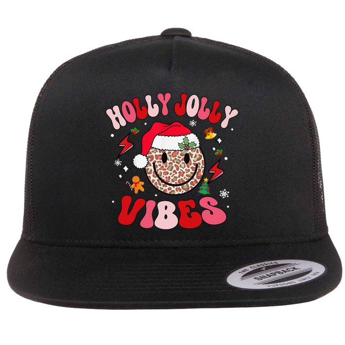 Groovy Holly Xmas Jolly Vibes Pin.K Christmas Xmas Flat Bill Trucker Hat