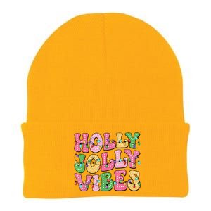 Groovy Holly Xmas Jolly Vibes Pin.K Christmas Xmas Knit Cap Winter Beanie