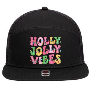 Groovy Holly Xmas Jolly Vibes Pin.K Christmas Xmas 7 Panel Mesh Trucker Snapback Hat