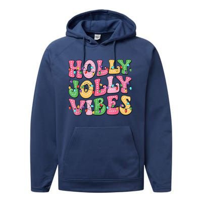 Groovy Holly Xmas Jolly Vibes Pin.K Christmas Xmas Performance Fleece Hoodie