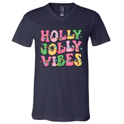 Groovy Holly Xmas Jolly Vibes Pin.K Christmas Xmas V-Neck T-Shirt