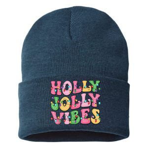 Groovy Holly Xmas Jolly Vibes Pin.K Christmas Xmas Sustainable Knit Beanie