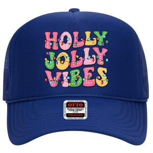 Groovy Holly Xmas Jolly Vibes Pin.K Christmas Xmas High Crown Mesh Back Trucker Hat