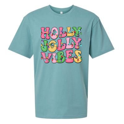 Groovy Holly Xmas Jolly Vibes Pin.K Christmas Xmas Sueded Cloud Jersey T-Shirt