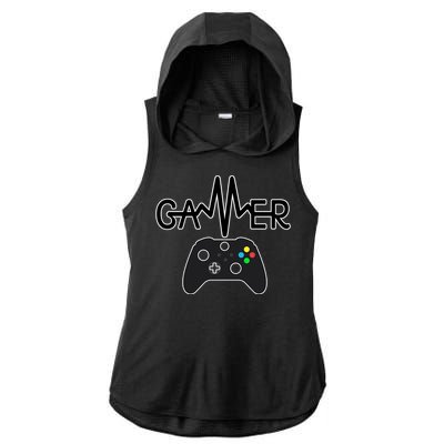 Gamer Heartbeat Xbox Black Ladies PosiCharge Tri-Blend Wicking Draft Hoodie Tank