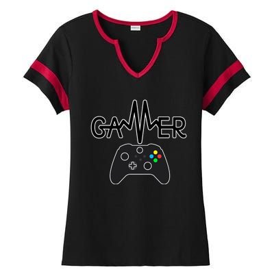 Gamer Heartbeat Xbox Black Ladies Halftime Notch Neck Tee