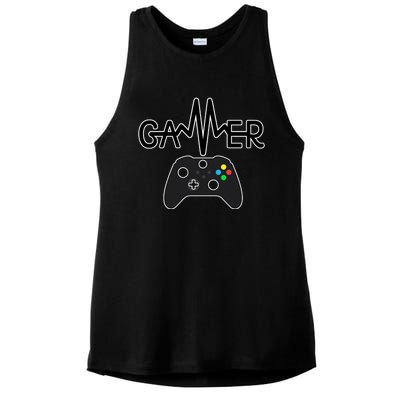 Gamer Heartbeat Xbox Black Ladies PosiCharge Tri-Blend Wicking Tank