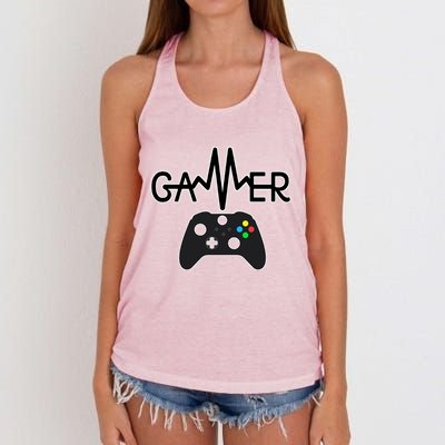 Gamer Heartbeat Xbox Black Women's Knotted Racerback Tank