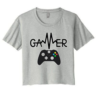 Gamer Heartbeat Xbox Black Women's Crop Top Tee