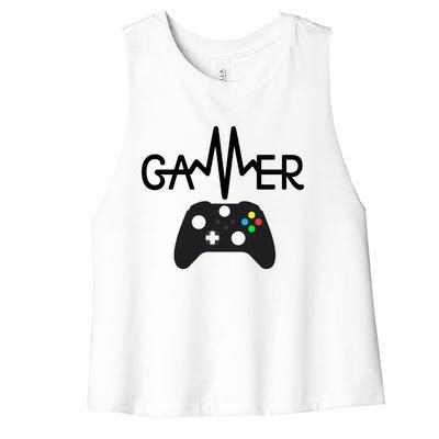 Gamer Heartbeat Xbox Black Women's Racerback Cropped Tank