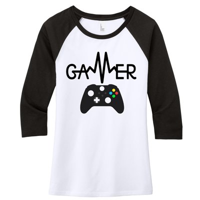 Gamer Heartbeat Xbox Black Women's Tri-Blend 3/4-Sleeve Raglan Shirt