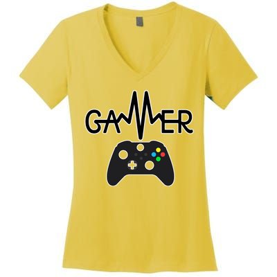 Gamer Heartbeat Xbox Black Women's V-Neck T-Shirt