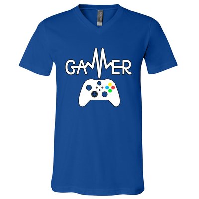 Gamer Heartbeat Xbox White V-Neck T-Shirt